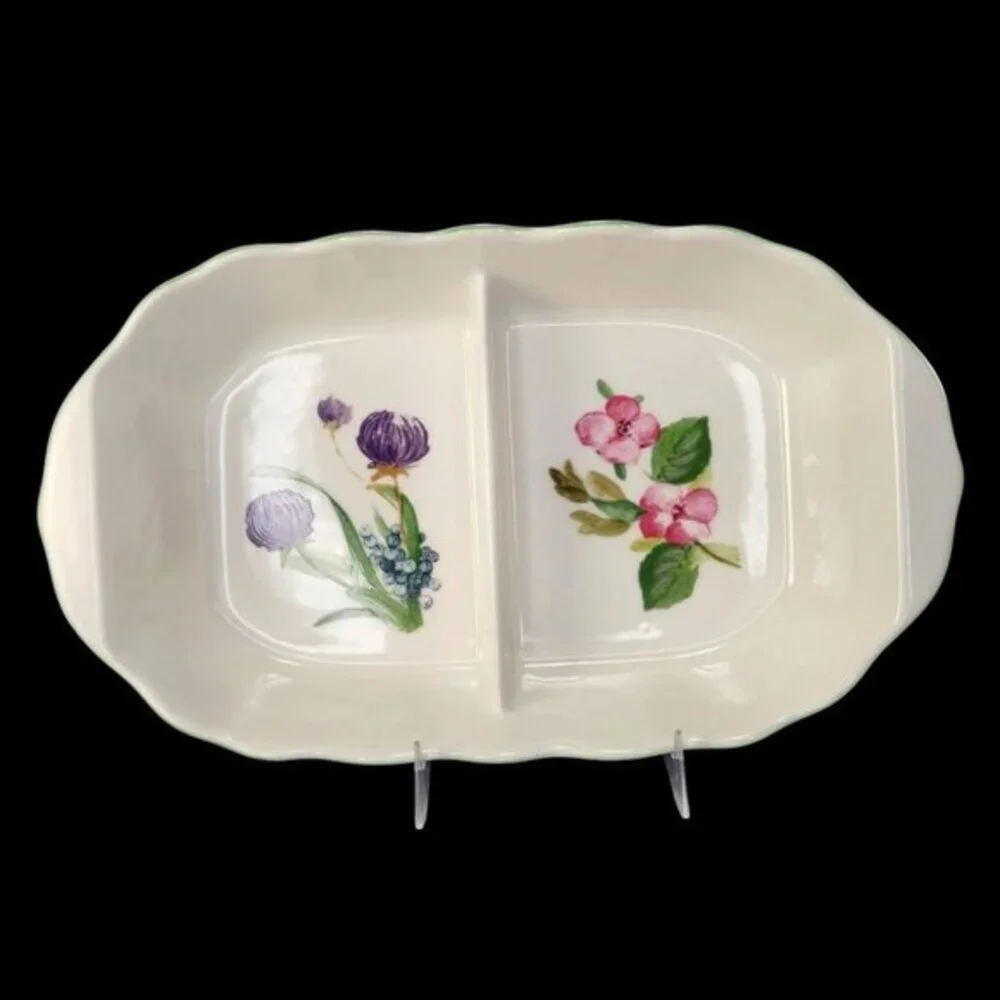 Charter Club Wild Flowers Divided Serving Dish Bowl Vegetable Flowers Border Vtg